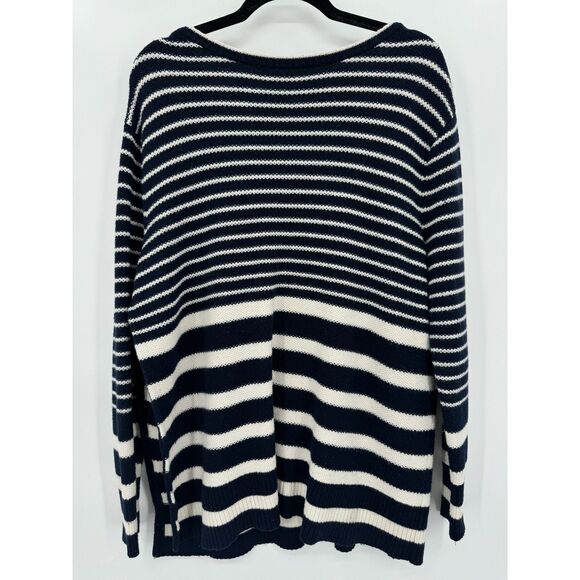 ATHLETA Kennewick Blue White Striped Merino Wool Side Slit Sweater Size L - Picture 5 of 7